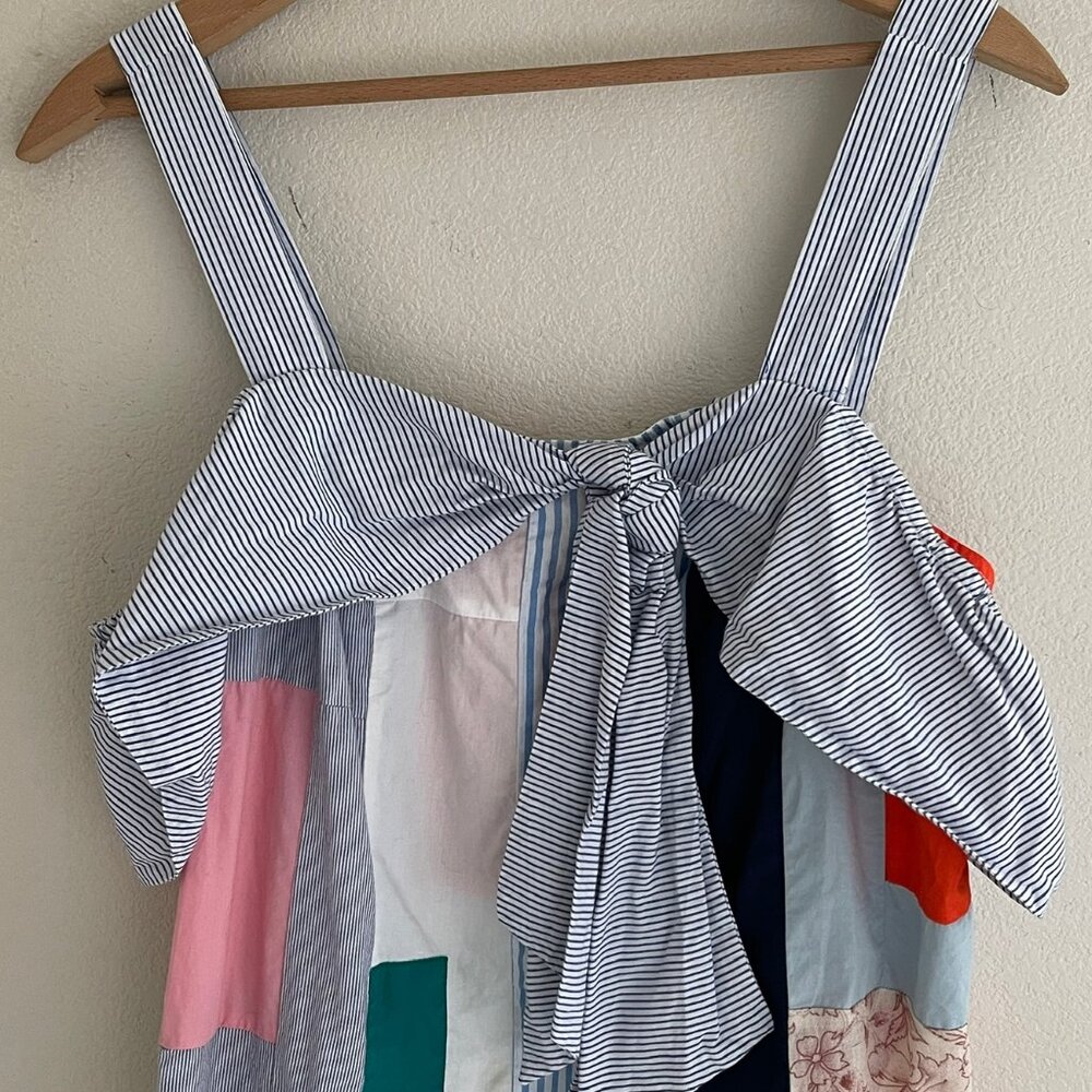 ANTHROPOLOGIE Maeve Striped/Patchwork Off-the-Shoulder Cotton Top: NWOT! Size 6